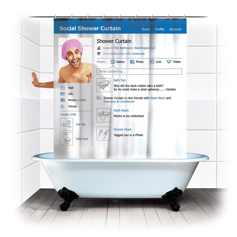 Los mejores regalos para marketeros: cortina de baño redes sociales