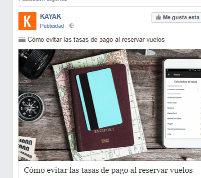 Anuncio de Facebook Ads Kayak
