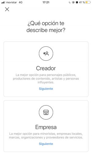 instagram creador empresa