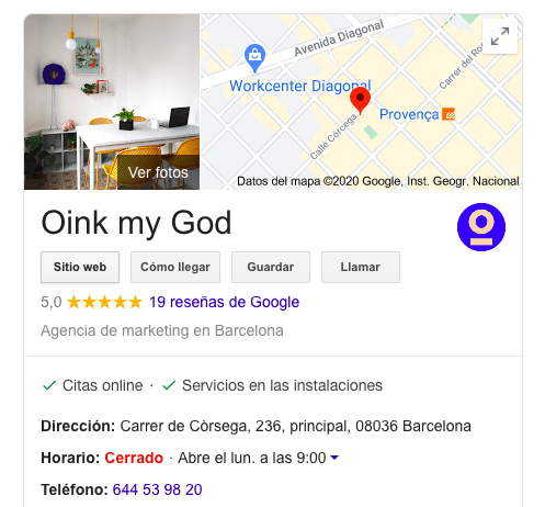 google my business ejemplo oink my god
