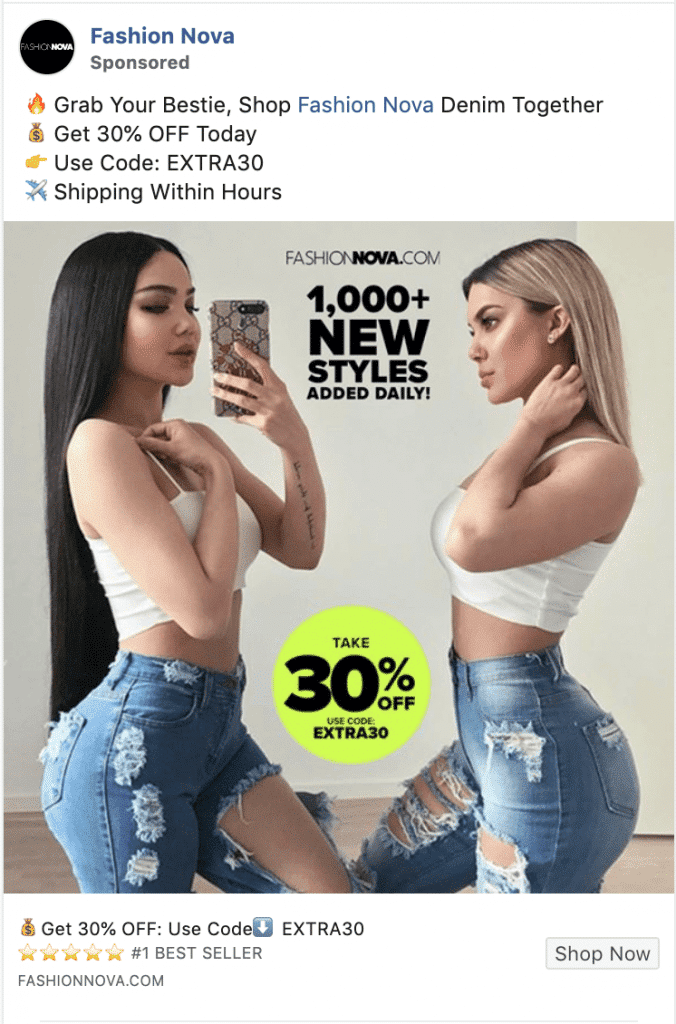 ejemplo fashion nova meta ads