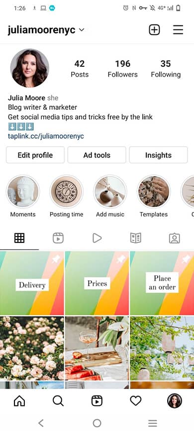 ejemplo posts fijados instagram anuncios user experience
